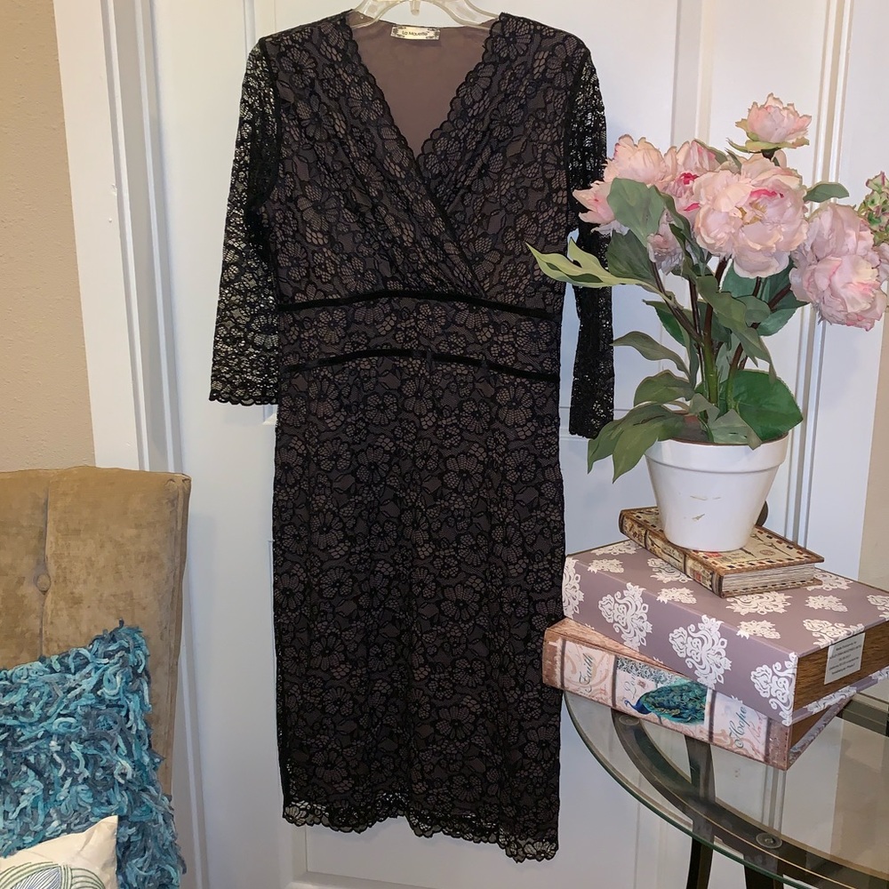 Black Lace Dress with Nude Slip Lining